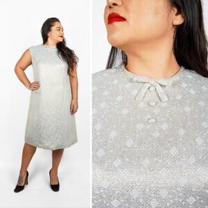 Vintage 1960s Sparkly Sleeveless Shift Dress w/ Diamond Print Miss Marco | L/XL